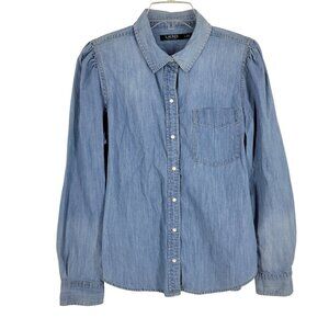 Lauren Ralph Lauren Chambray Pearl Snap Shirt Shirred Shoulder 14 Western denim